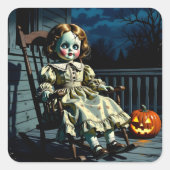 Haunted Doll and Halloween Pumpkin Vierkante Sticker (Voorkant)