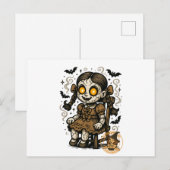Haunted Doll – Halloween Cartoon Briefkaart (Voorkant / Achterkant)