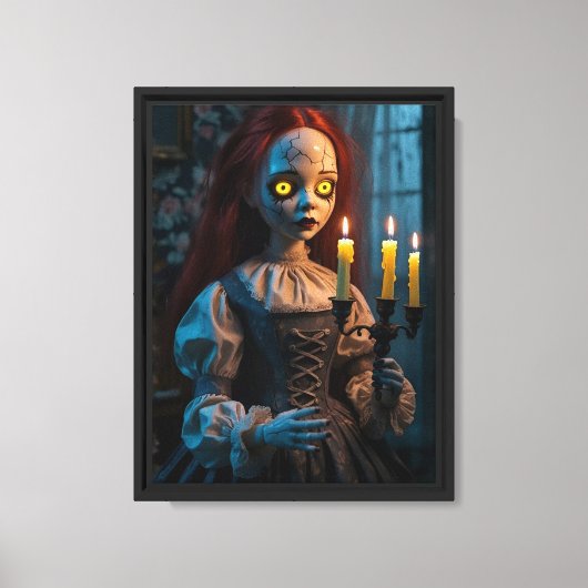 Haunted Doll met kaars Canvas Afdruk (Voorkant)