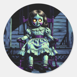 Haunted  Doll op Rocking Chair Halloween Ronde Sticker