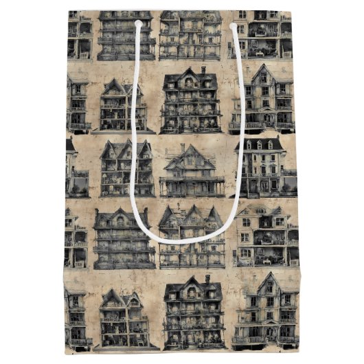 Haunted Dollhouse Gothic Halloween Medium Cadeauzakje (Achterkant)