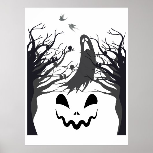 Haunted Forest Ghost Sticker – Dark & Spooky Silho Poster (Voorkant)