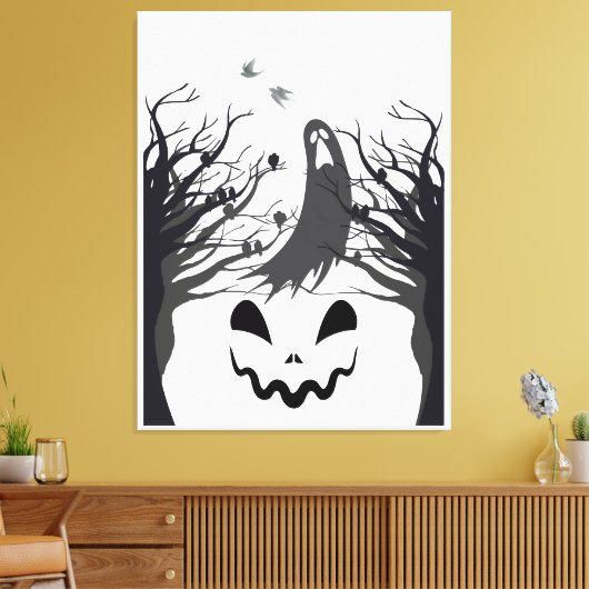 Haunted Forest Ghost Stretched Canvas – Dark & Spo Afdruk (Insitu (Woonkamer))