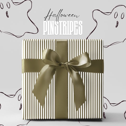 Haunted Forest Green en White Pinstripe Halloween Cadeaupapier