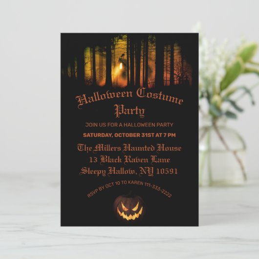 Haunted Forest Halloween Party Kaart (Staand voorkant)