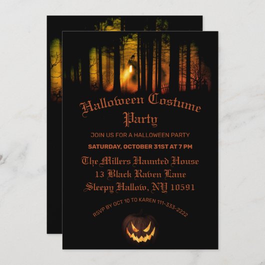 Haunted Forest Halloween Party Kaart (Voorkant / Achterkant)