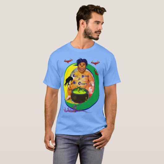 Haunted Forever Halloween Blue Uni-sex T-shirt (Voorkant volledig)