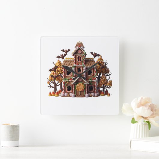 Haunted Gingerbread House Vierkante Klok (Huis)