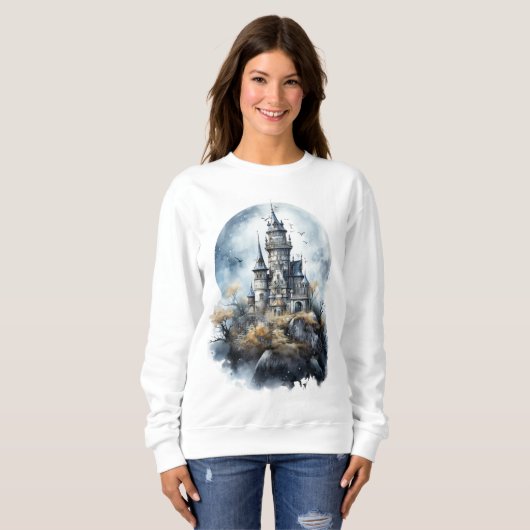 Haunted Gothic Castle Halloween Art Trui (Voorkant volledig)