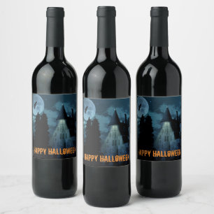 Haunted Gothic Mansion Halloween Wijn Etiket