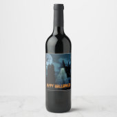 Haunted Gothic Mansion Halloween Wijn Etiket (Voorkant)
