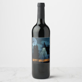 Haunted Gothic Mansion Halloween Wijn Etiket