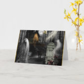 Haunted Graveyard Ghost Tombstone Halloween Kaart (Gele Bloem)