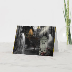 Haunted Graveyard Ghost Tombstone Halloween Kaart