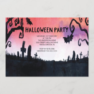 Haunted Graveyard Halloween Party-uitnodigingen Kaart