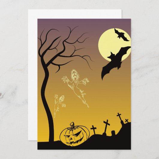 Haunted Graveyard Halloween Scene, Halloween Bedankkaart (Voorkant / Achterkant)