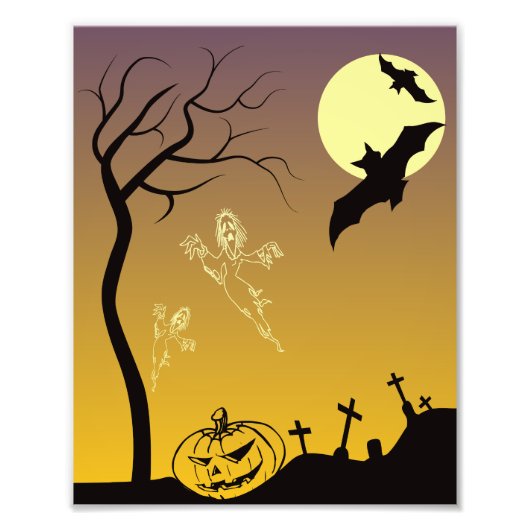 Haunted Graveyard Halloween Scene, Halloween Foto Afdruk (Voorkant)
