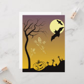 Haunted Graveyard Halloween Scene, Halloween Kaart (Voorkant / Achterkant in situ)