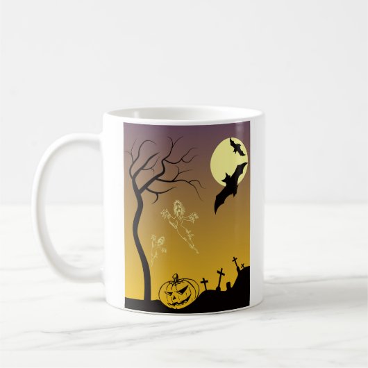 Haunted Graveyard Halloween Scene, Halloween Koffiemok (Links)