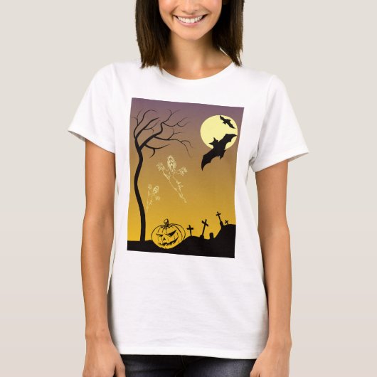 Haunted Graveyard Halloween Scene, Halloween T-shirt (Voorkant)