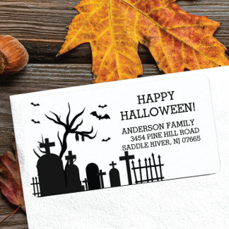 Haunted Graveyard Happy Halloween Retouradres Etiket