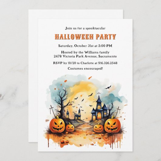 Haunted Graveyard Jack O’Lanterns Halloween Party Kaart (Voorkant / Achterkant)