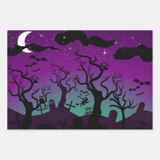 Haunted graveyard met grafstenen Halloween Inpakpapier Vel (Voorkant)