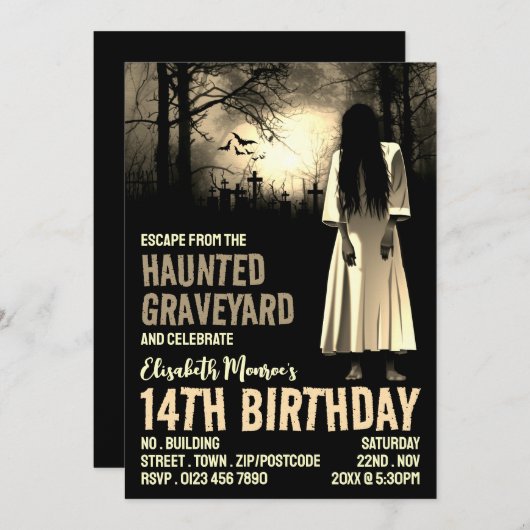 Haunted Graveyard Theme Escape Room Birthday Party Kaart (Voorkant / Achterkant)