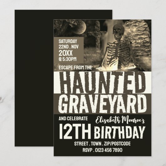Haunted Graveyard Theme Escape Room Birthday Party Kaart (Voorkant / Achterkant)
