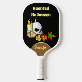 Haunted Halloween Candle Spooky Skull Maple Leaves Pickleball Paddle