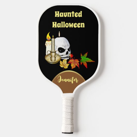 Haunted Halloween Candle Spooky Skull Maple Leaves Pickleball Paddle (Achterkant)