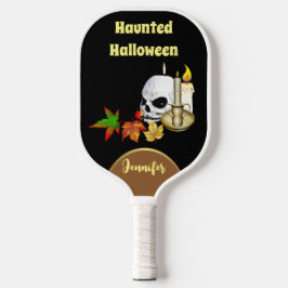 Haunted Halloween Candle Spooky Skull Maple Leaves Pickleball Paddle