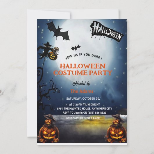 Haunted Halloween Costume Party Invitation  Kaart (Voorkant)