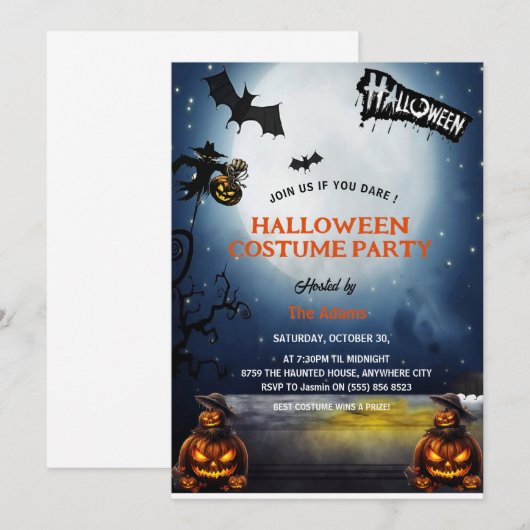 Haunted Halloween Costume Party Invitation Kaart (Voorkant / Achterkant)