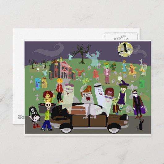 Haunted Halloween Graveyard Party Uitnodiging Briefkaart (Voorkant / Achterkant)