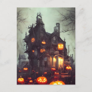 Haunted Halloween House AI Generated Art Briefkaar Briefkaart