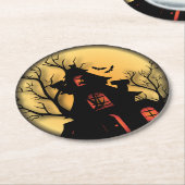 Haunted Halloween House Ronde Kartonnen Onderzetter (Gebogen)