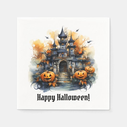 Haunted Halloween kasteel papier party servet (Voorkant)
