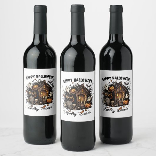 🎃 Haunted Halloween Label Set 👻🍷 Wijn Etiket (Flessen)