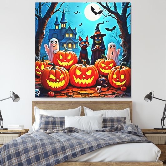 Haunted Halloween Night Design Canvas Afdruk (Insitu (Slaapkamer))
