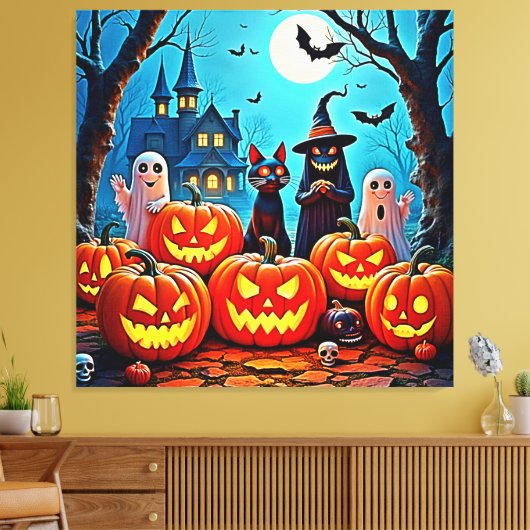 Haunted Halloween Night Design Canvas Afdruk (Insitu (Woonkamer))