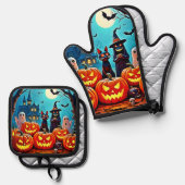 Haunted Halloween Night Design Ovenwant & Pannenlap Set (Voorkant / Achterkant)