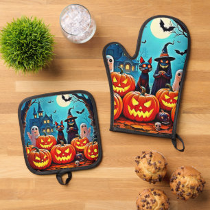 Haunted Halloween Night Design Ovenwant & Pannenlap Set