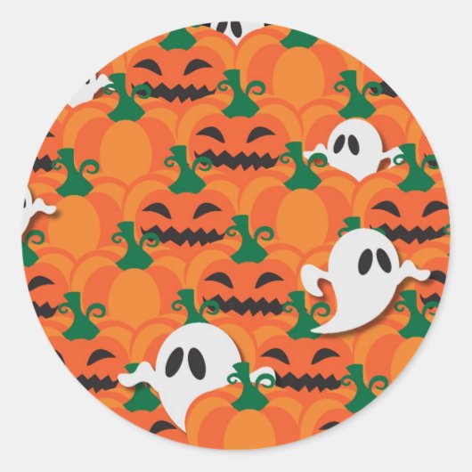 Haunted Halloween Pumpkin Patch Ghosts Ronde Sticker (Voorkant)
