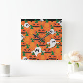 Haunted Halloween Pumpkin Patch Ghosts Vierkante Klok (Huis)