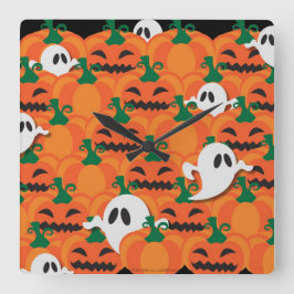 Haunted Halloween Pumpkin Patch Ghosts Vierkante Klok