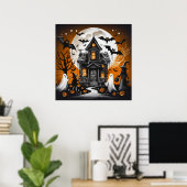Haunted Halloween Scene Poster (Thuiskantoor)