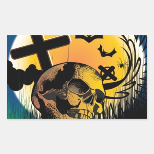 Haunted Halloween Scene Rechthoekige Sticker (Voorkant)