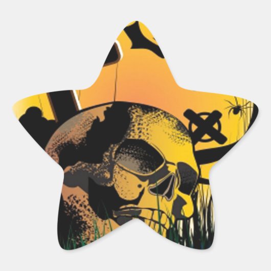 Haunted Halloween Scene Ster Sticker (Voorkant)