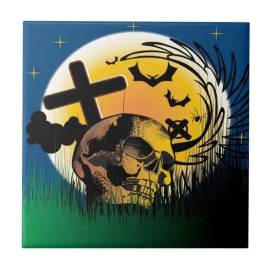 Haunted Halloween Scene Tegeltje (Voorkant)